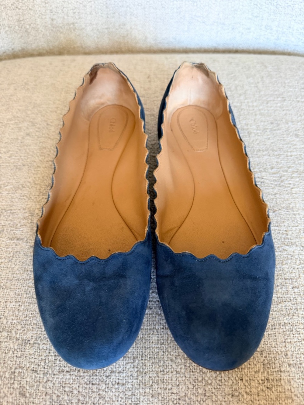 Chloé Navy Suede Scalloped-Edge Ballet Flats